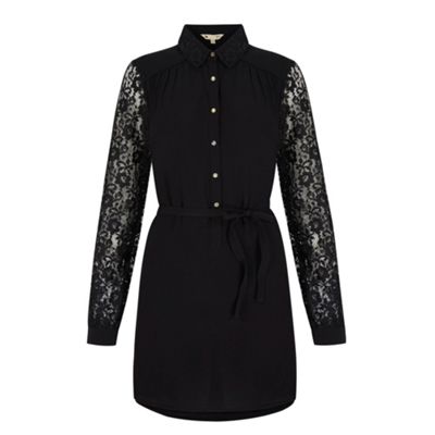 Yumi Black Lace Sleeve Shirt Dress